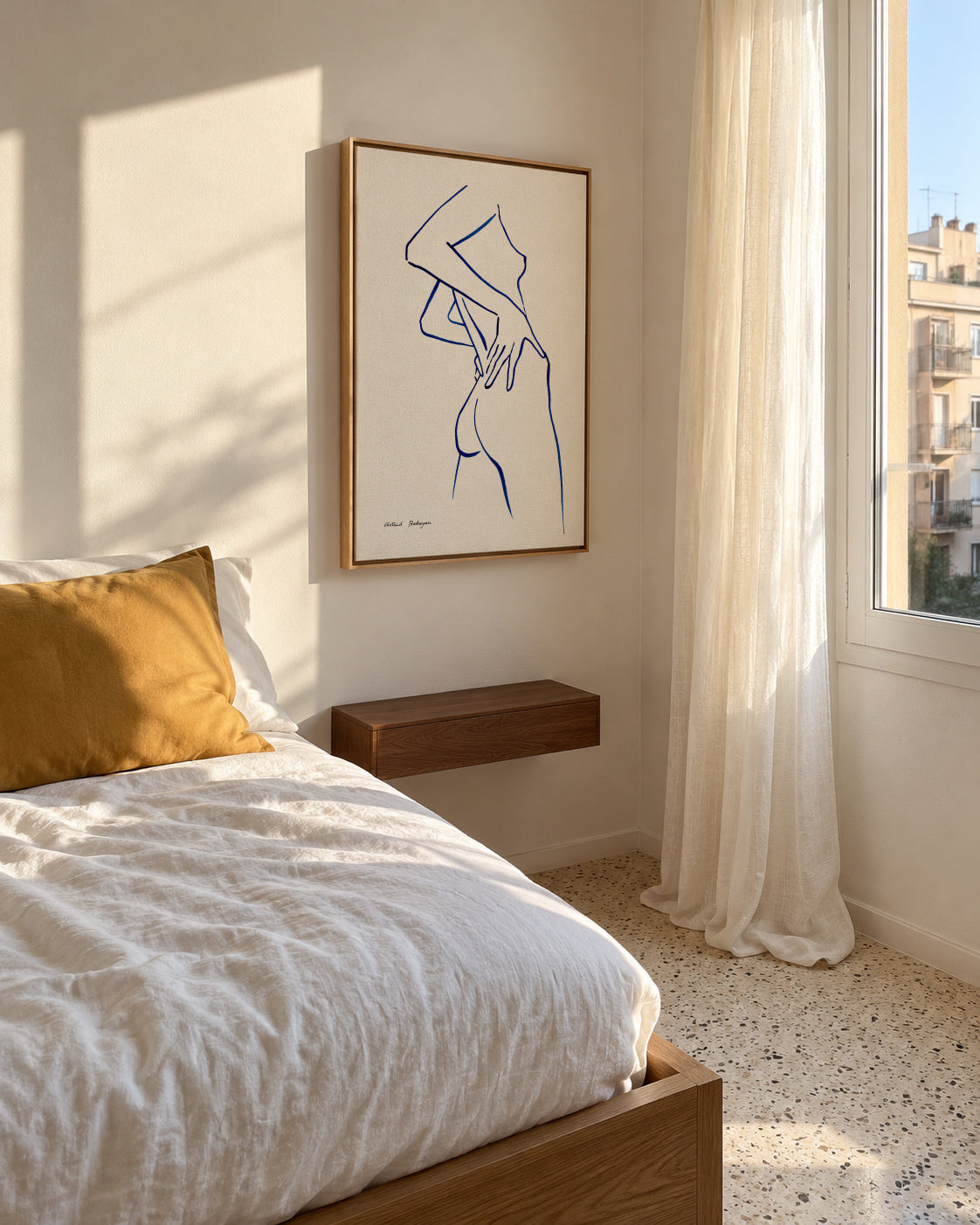 Blue line #1 - Framed canvas in an interior