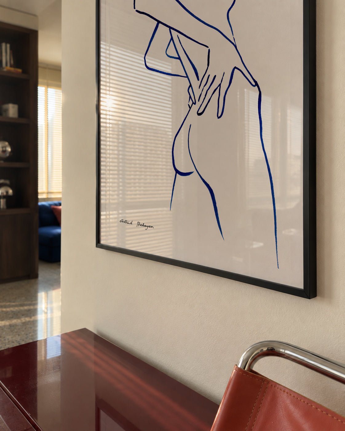 Blue line #1 - Framed poster in an interior