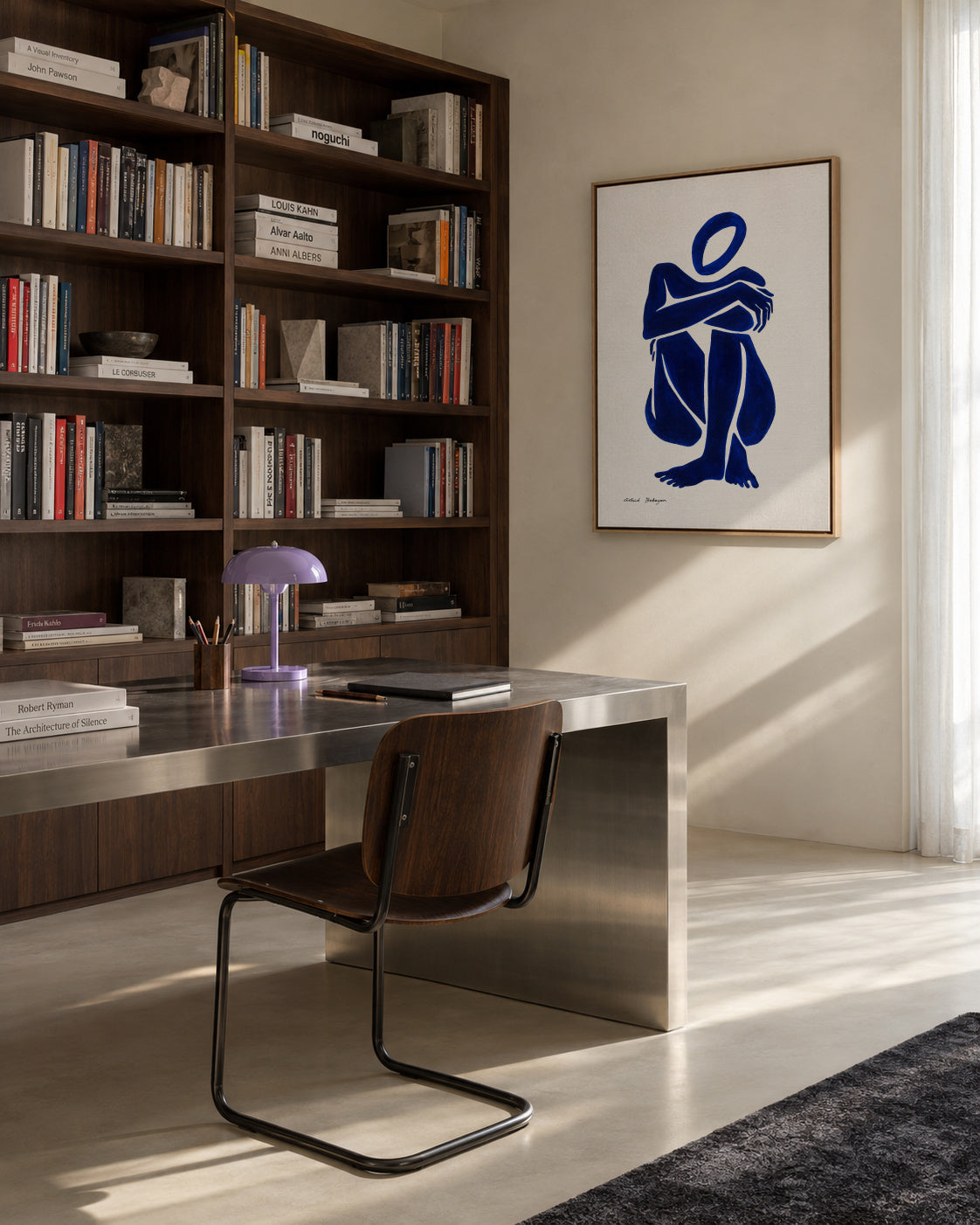 Blue figure #1 - Framed canvas in an interior