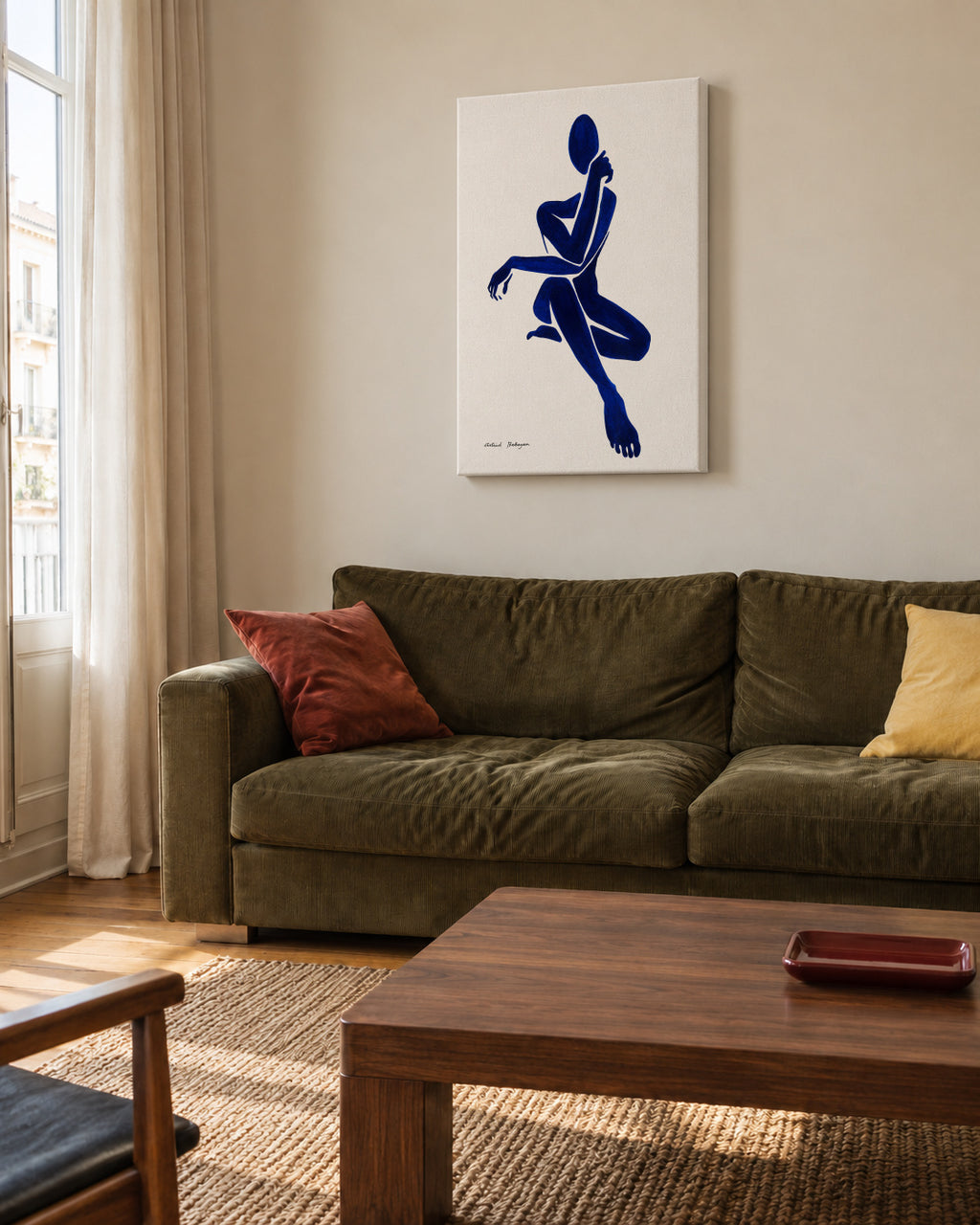 Blue Figure #2 - Unframed canvas in an interior
