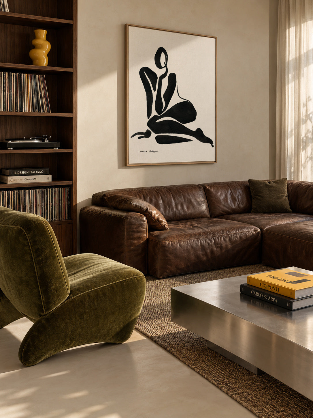 Black figure #6 - Framed canvas in an interior