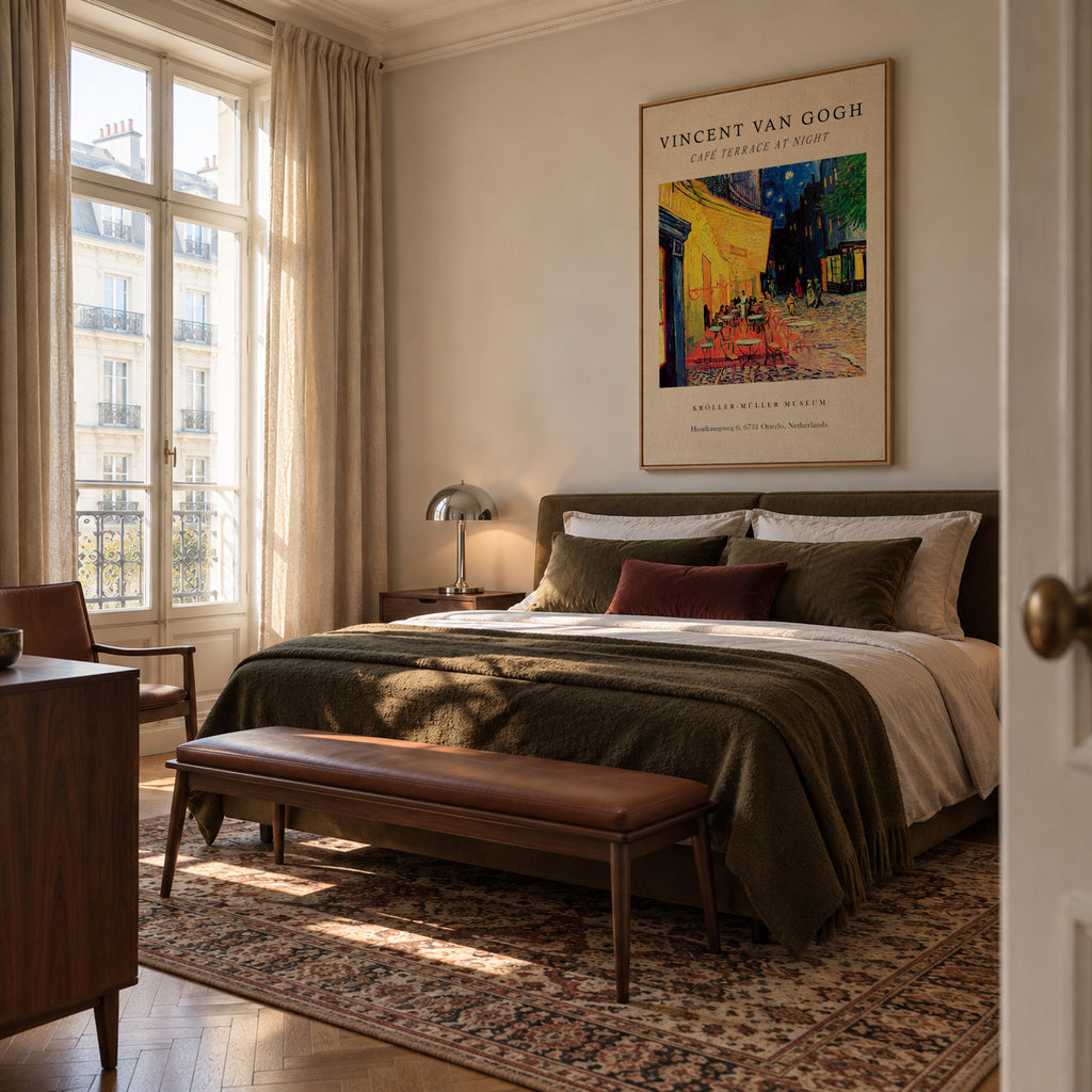 Café Terrace at Night Exhibition - Van Gogh - Framed canvas in an interior