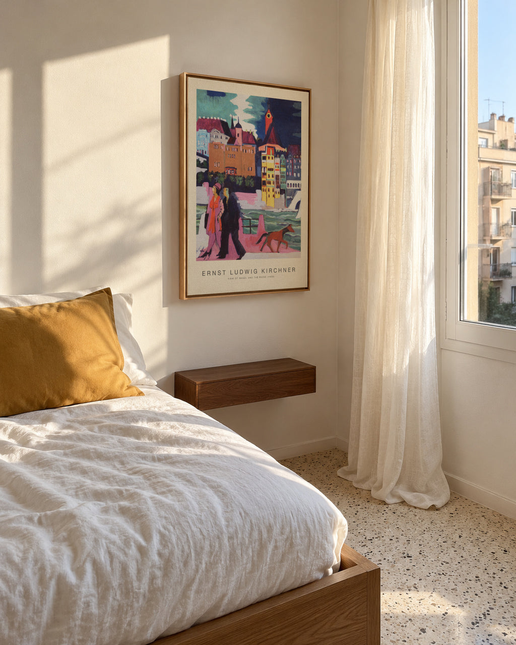 View of Basel & The Rhine (Special Edition)- Ernst Ludwig Kirchner - Framed canvas in an interior