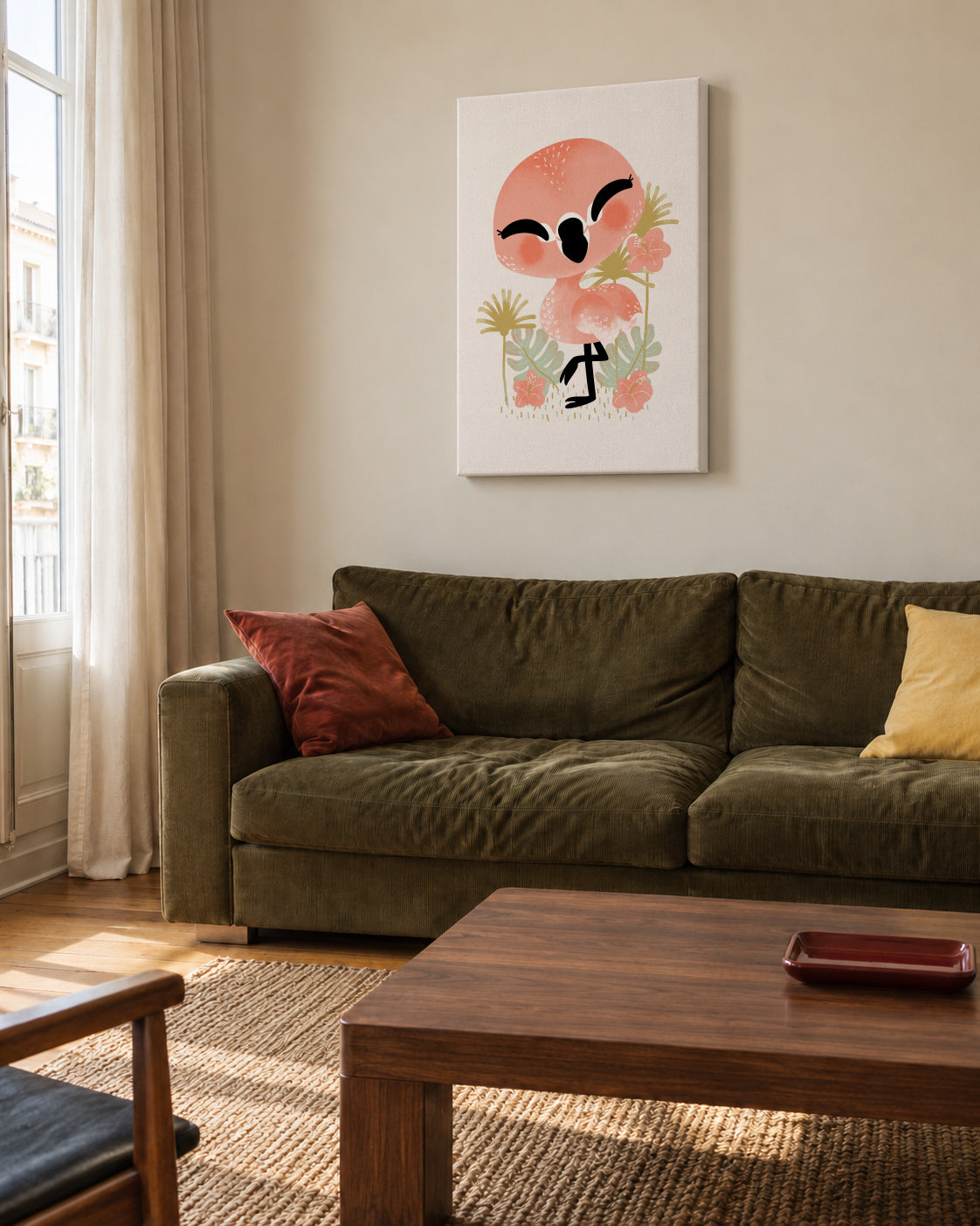 Animignons the Flamingo - Unframed canvas in an interior