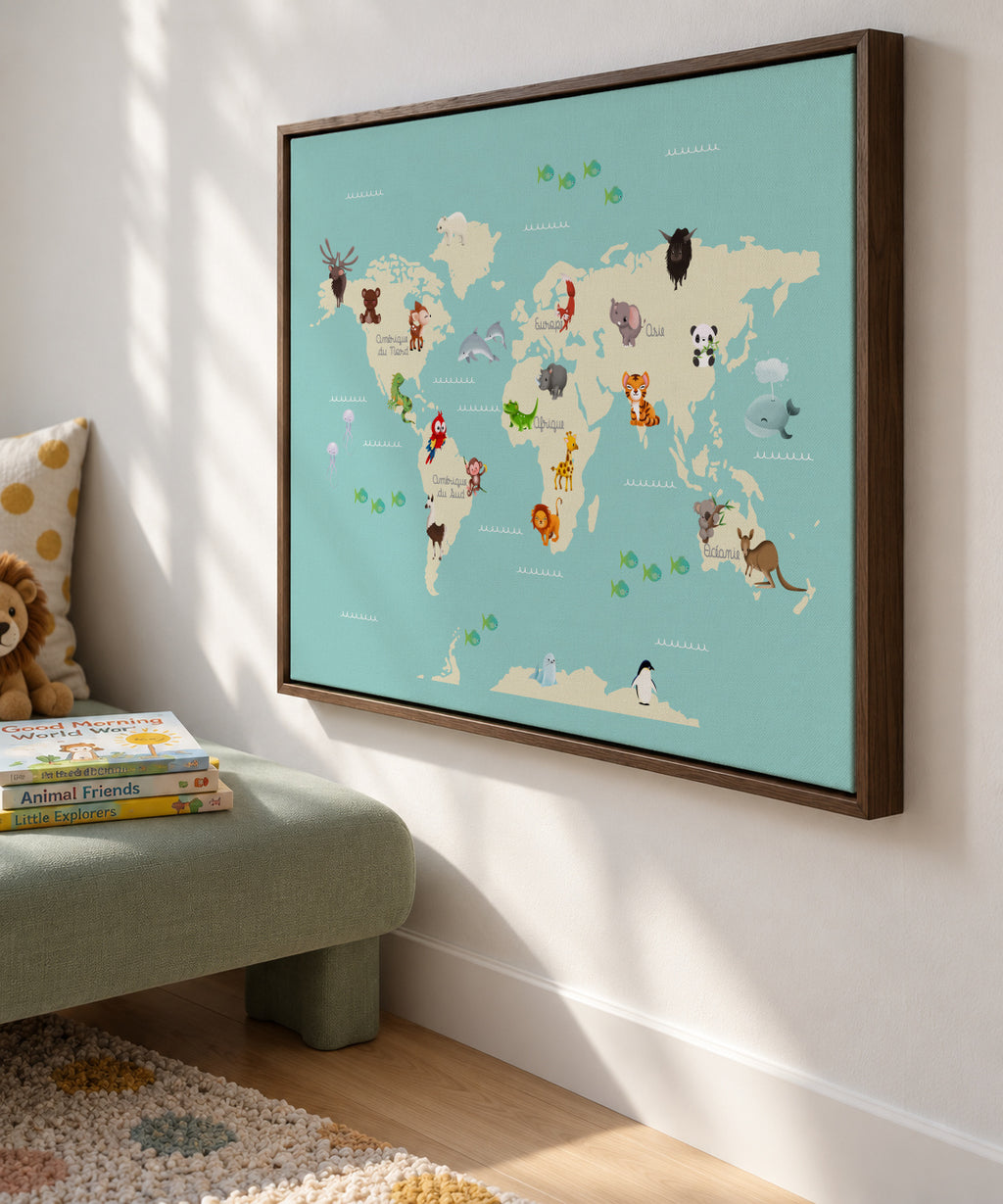 Le Monde des Animaux (french) - Framed canvas in an interior