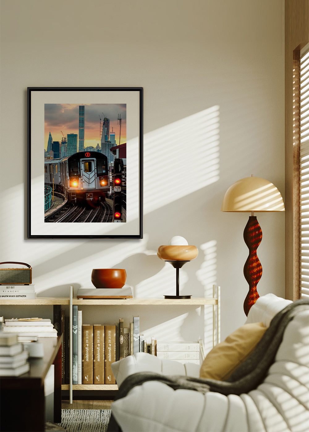 Stadtbild: U-Bahn 7 bei Sonnenuntergang – Canvas1