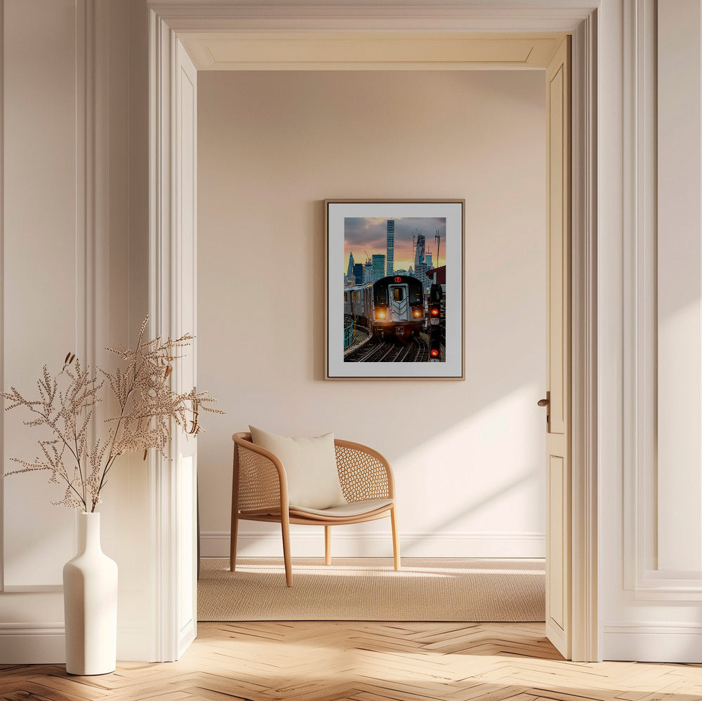Stadtbild: U-Bahn 7 bei Sonnenuntergang – Canvas2