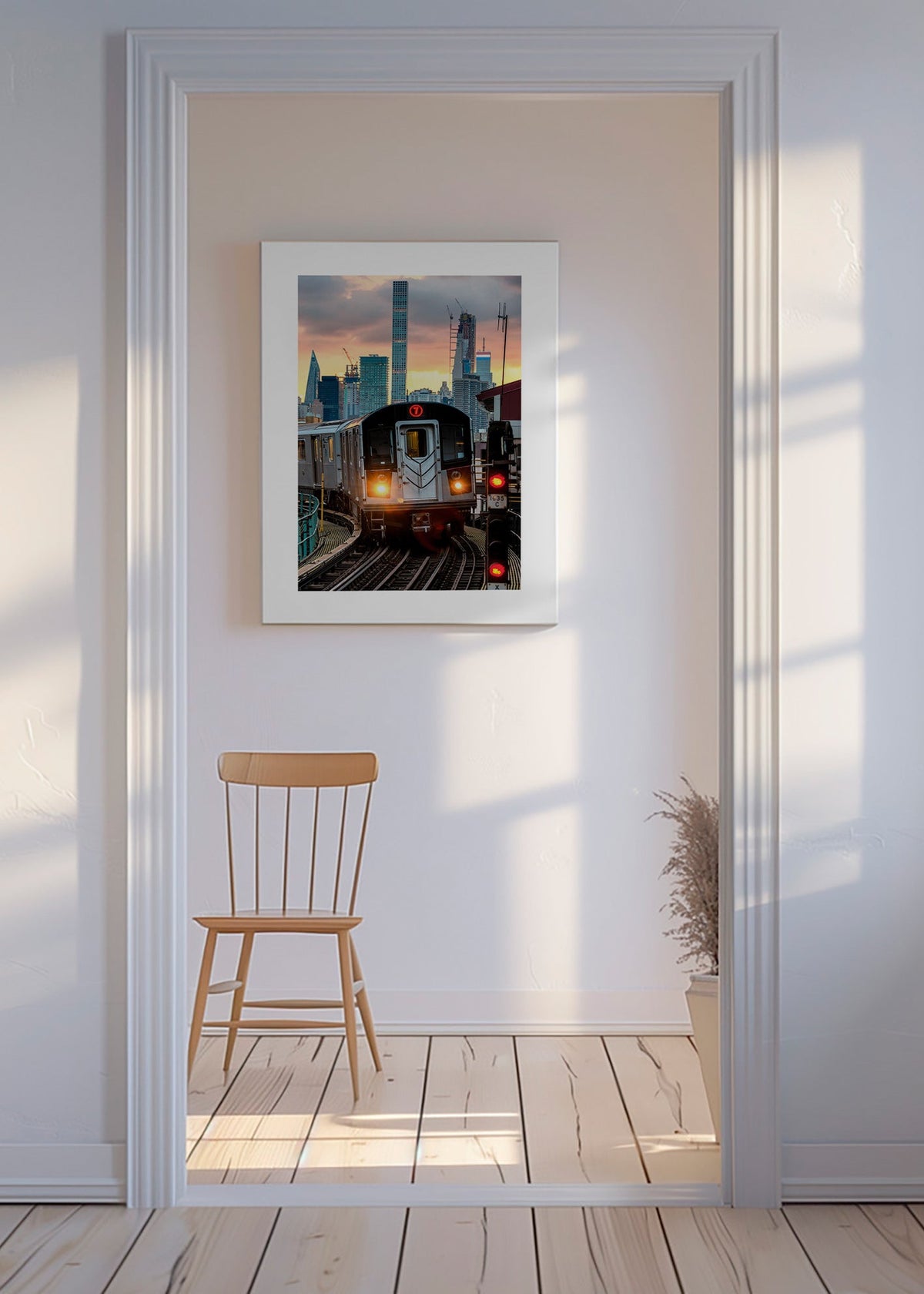 Stadtbild: U-Bahn 7 bei Sonnenuntergang – Canvas