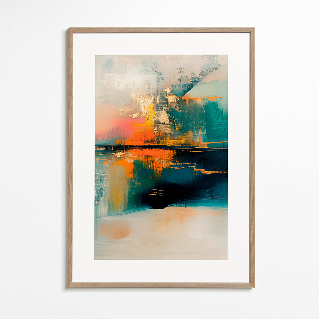 Abstraktes Bild mit Wasserreflexen – Oak Frame