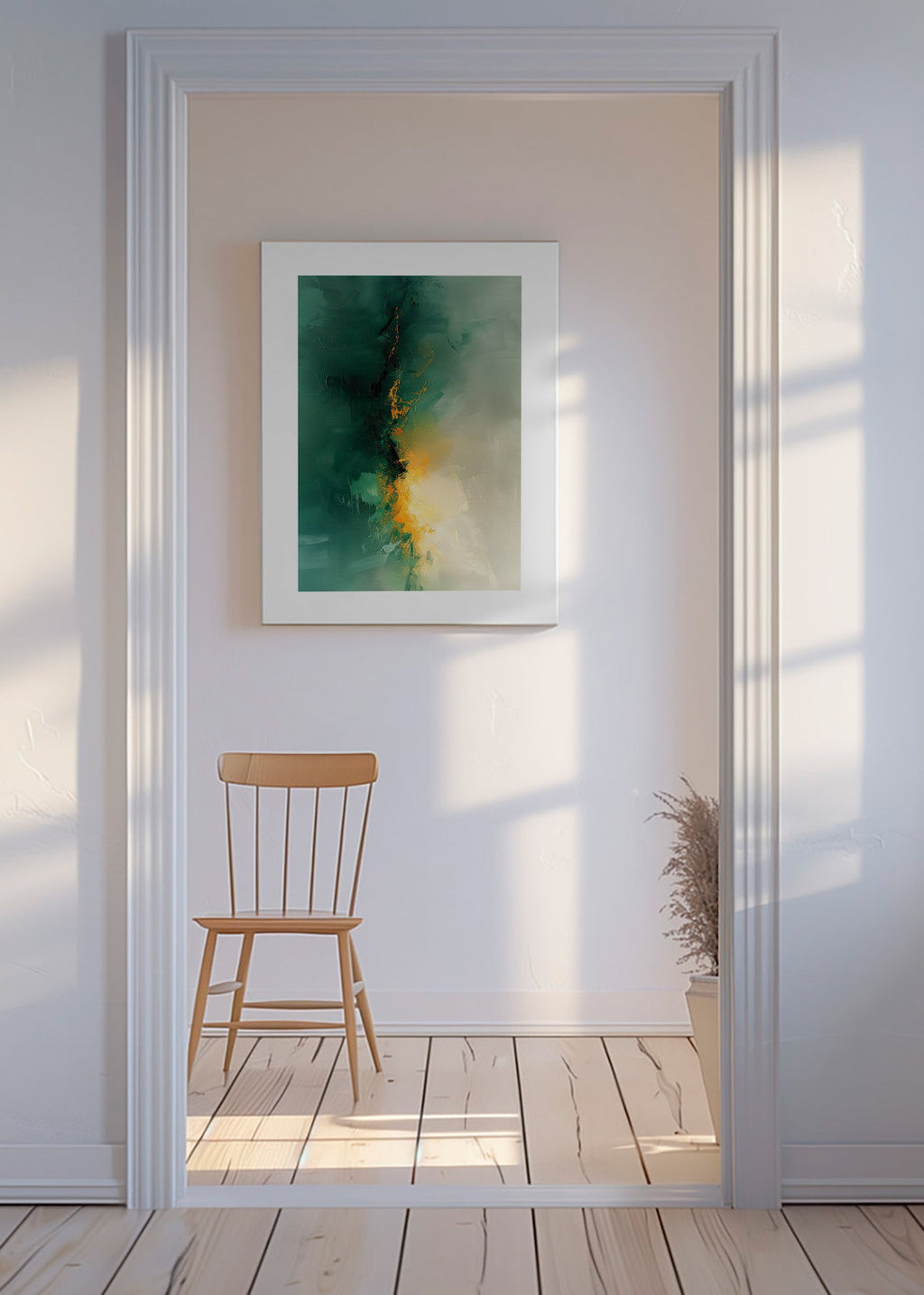 Abstraktes Bild Grün und Gold - Dämmerung – Canvas