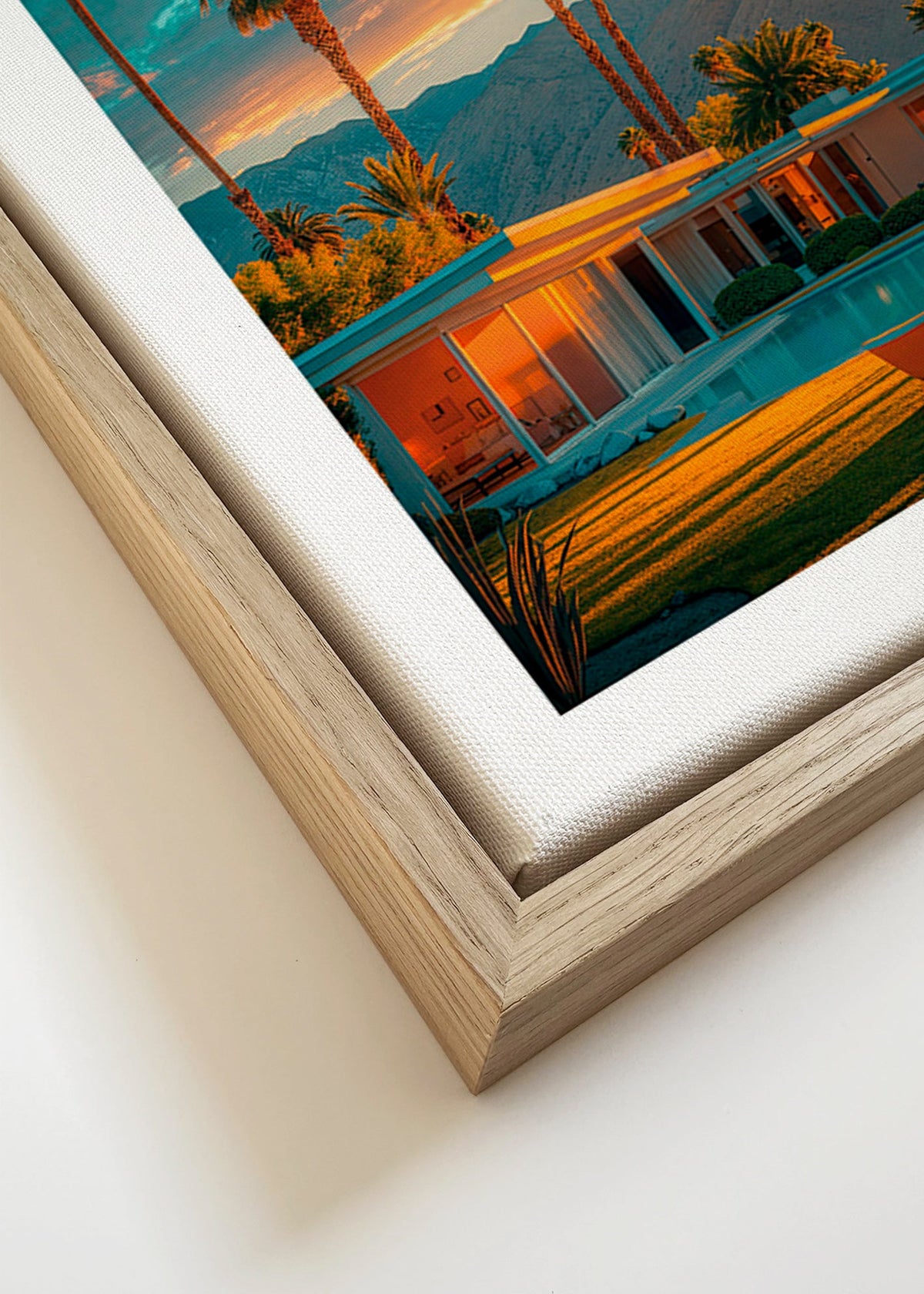 Landschaftskunst: Palmen und Sonnenuntergang am Pool – Canvas detail
