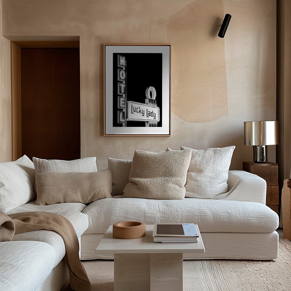 Fotografie Motel Lucky Lady in Schwarzweiß – Canvas1