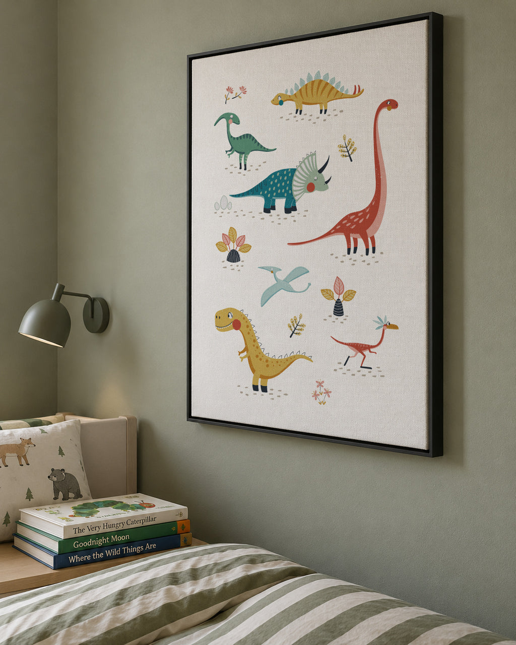 Dinosaurs kids print - Framed canvas in an interior