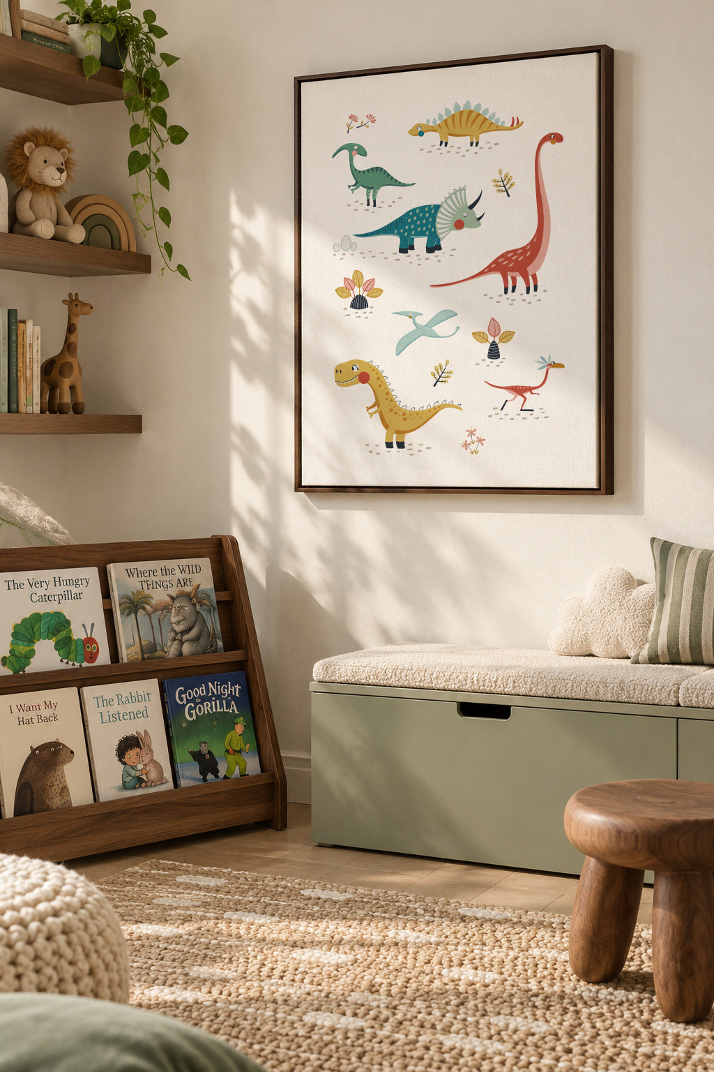 Dinosaurs kids print - Framed canvas in an interior