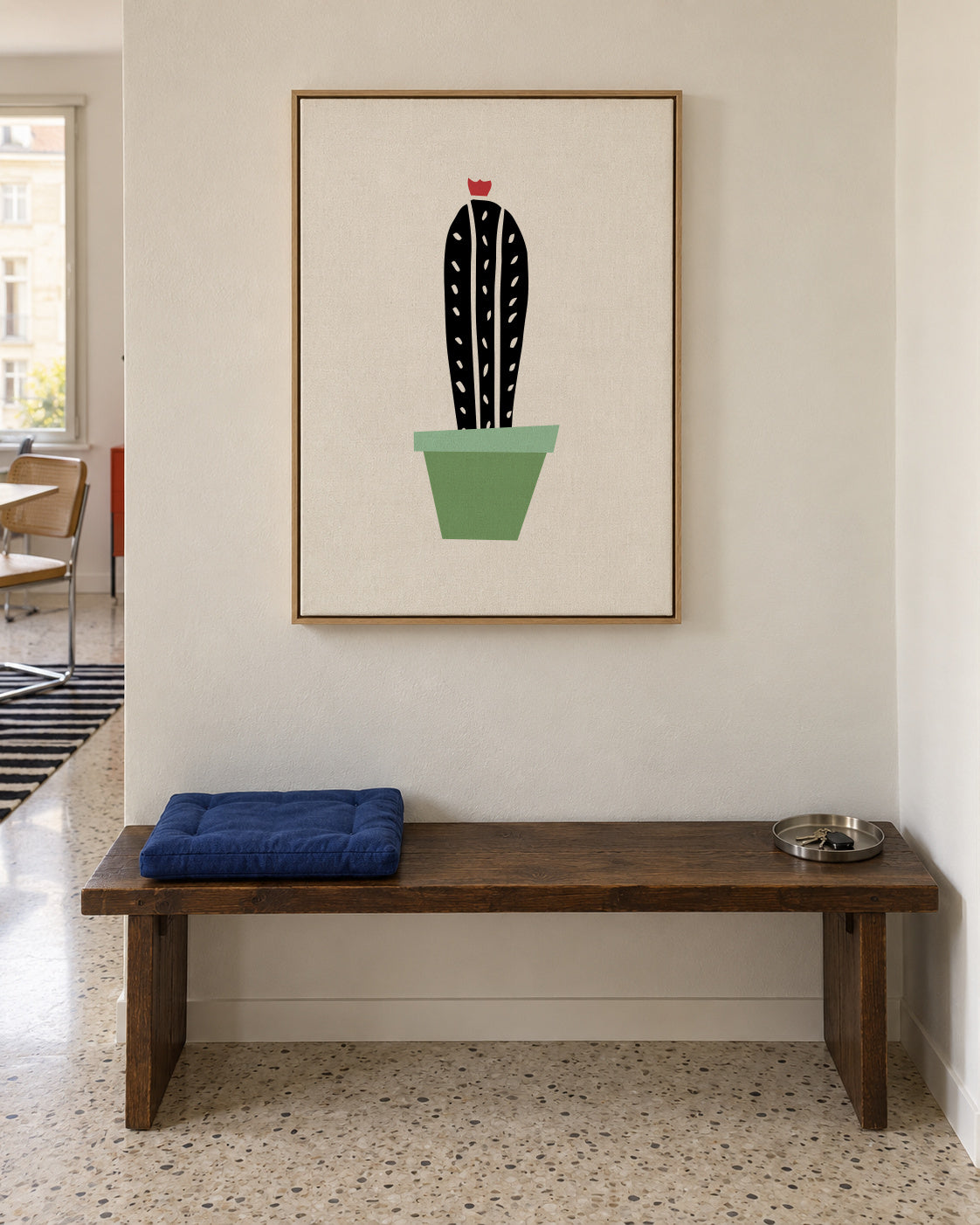 Green pot cactus print - Framed canvas in an interior