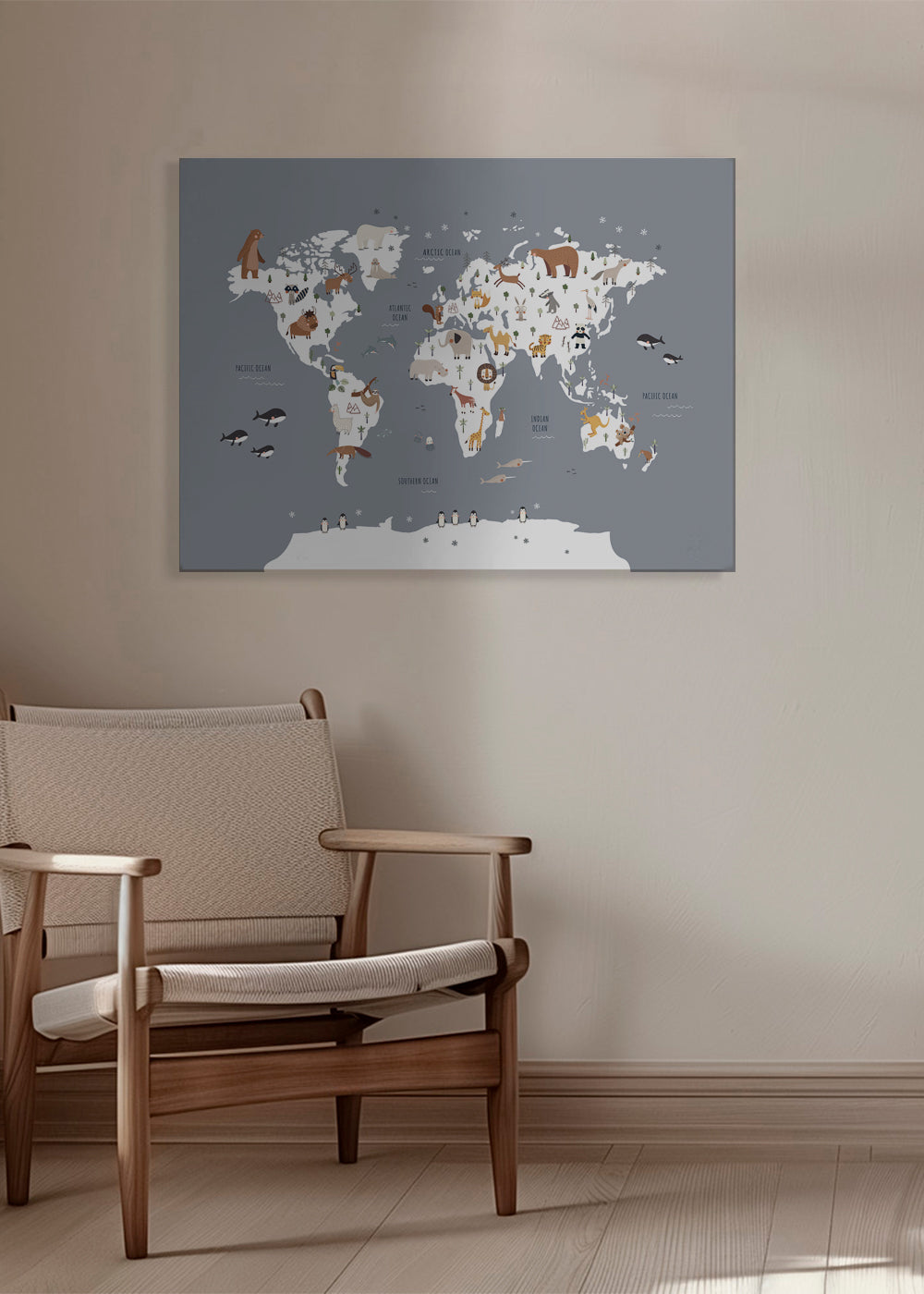 Mapa con animales azul cobalto