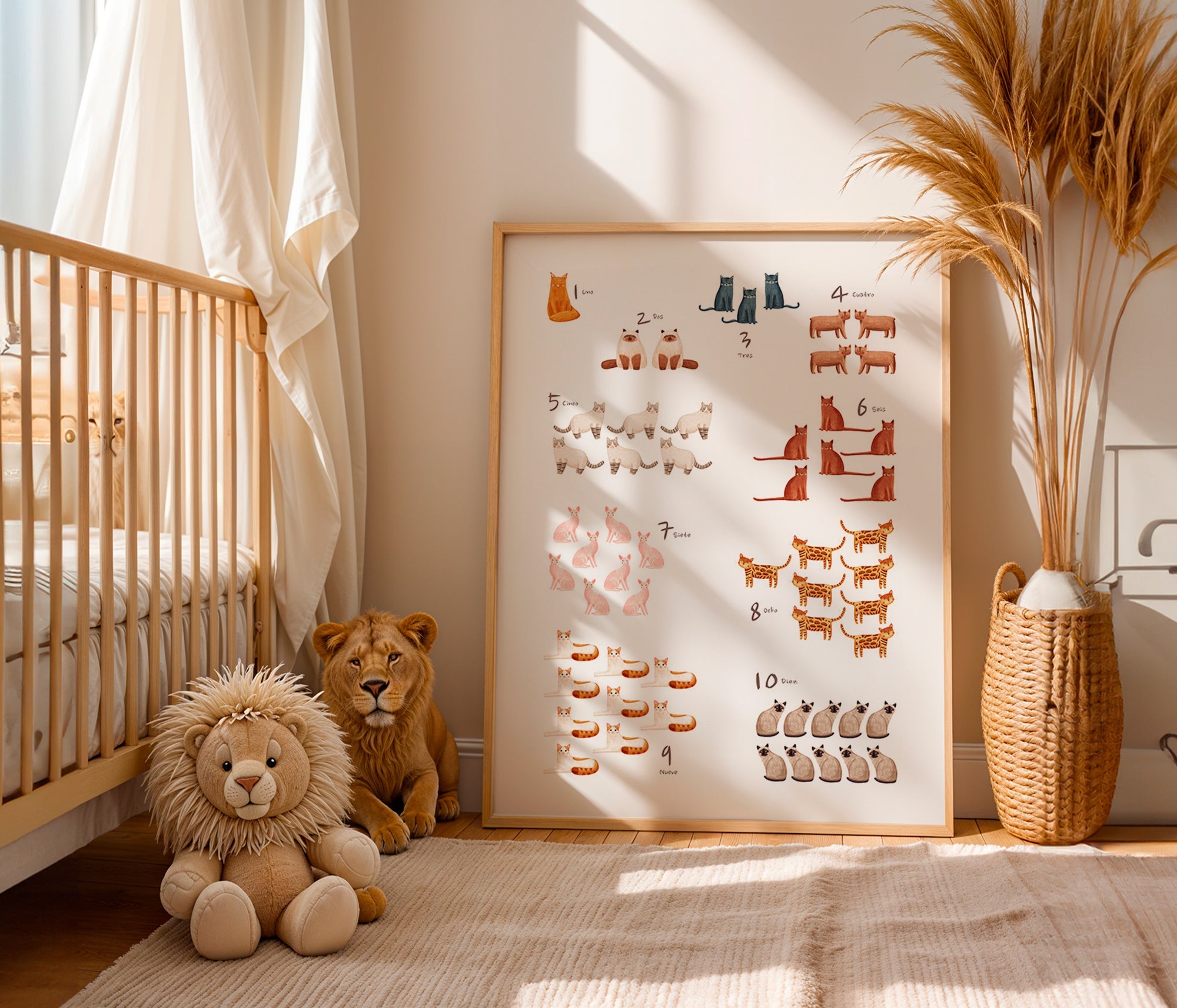 Kinderbild: Zahlen mit verspielten Katzen