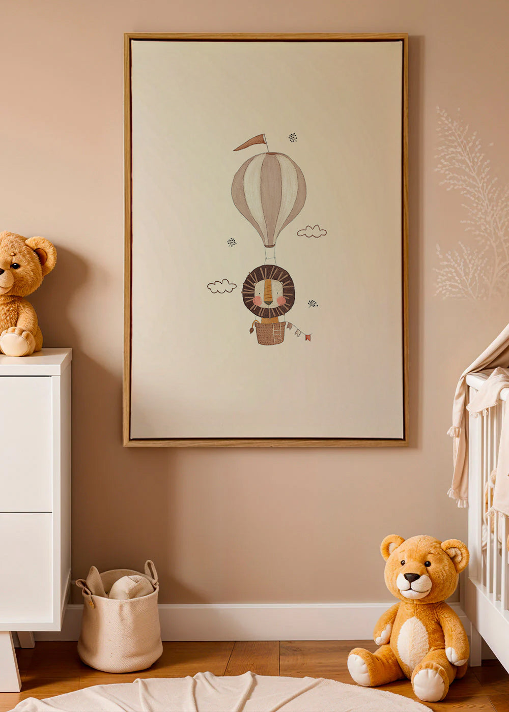 Kinderbild: Löwe im Heißluftballon