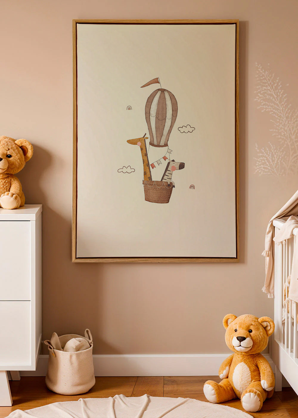 Kinderbild: Giraffe und Elefant im Heißluftballon