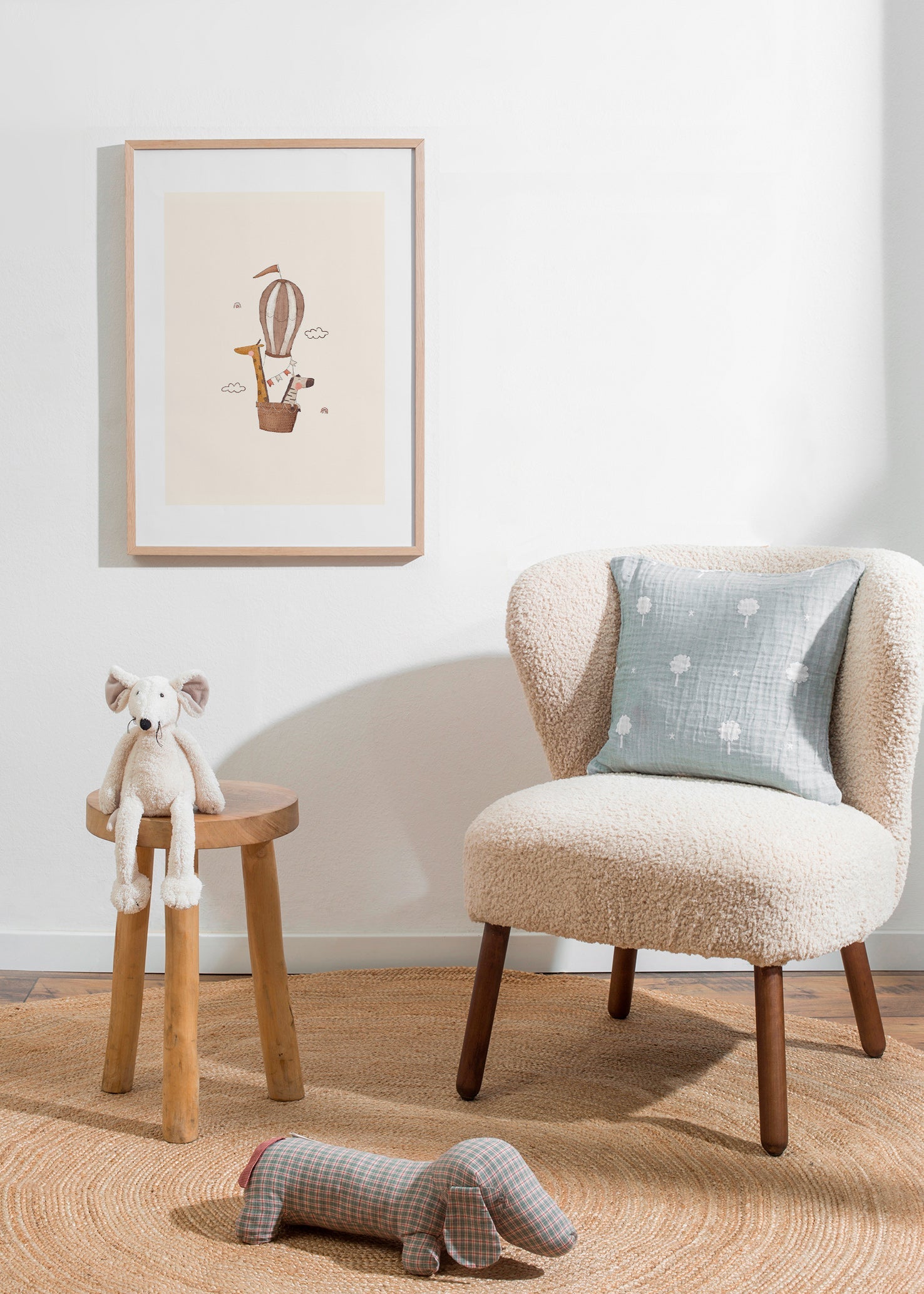 Kinderbild: Giraffe und Elefant im Heißluftballon