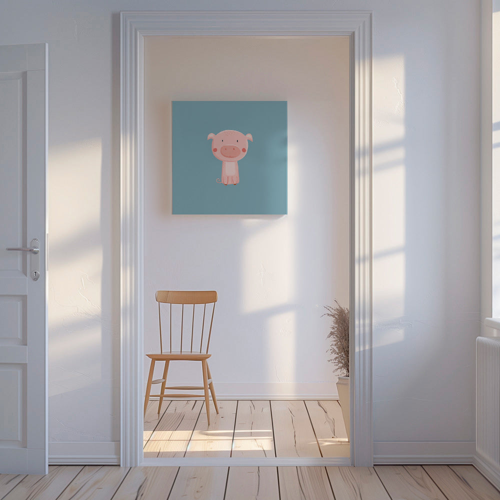 Kinderbild mit rosa Schwein in der Mitte