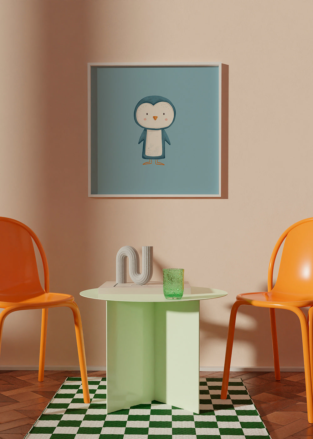 Kunstwerk Pinguin-Illustration auf blauem Hintergrund