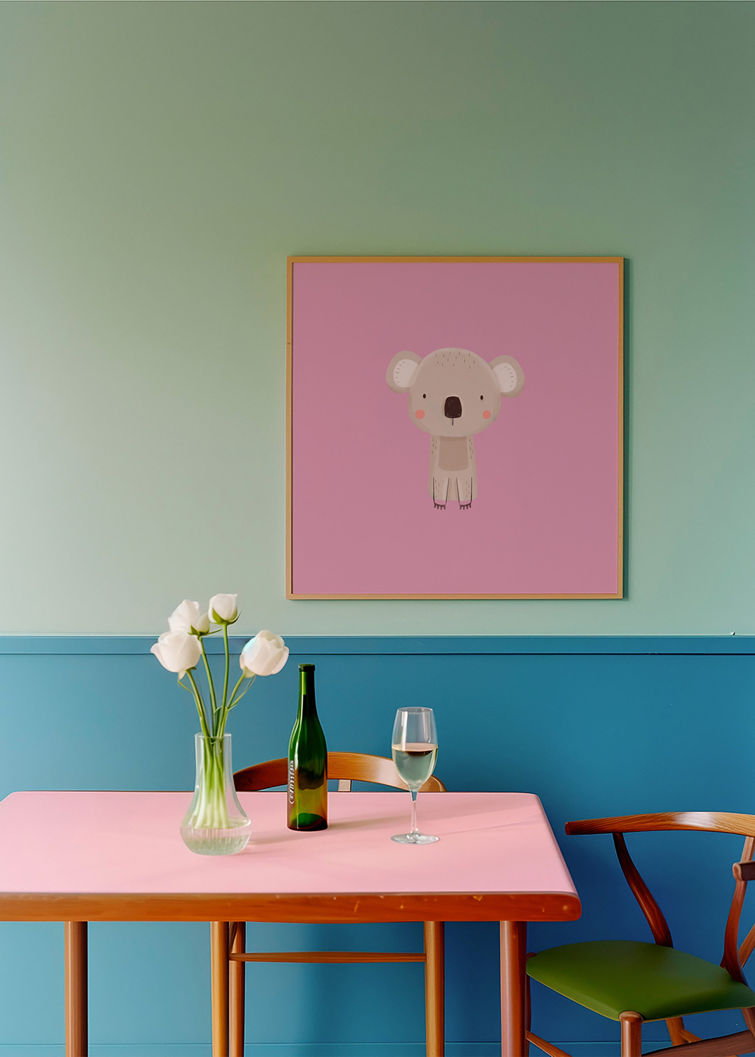 Kinderbild: minimaler rosa Koala