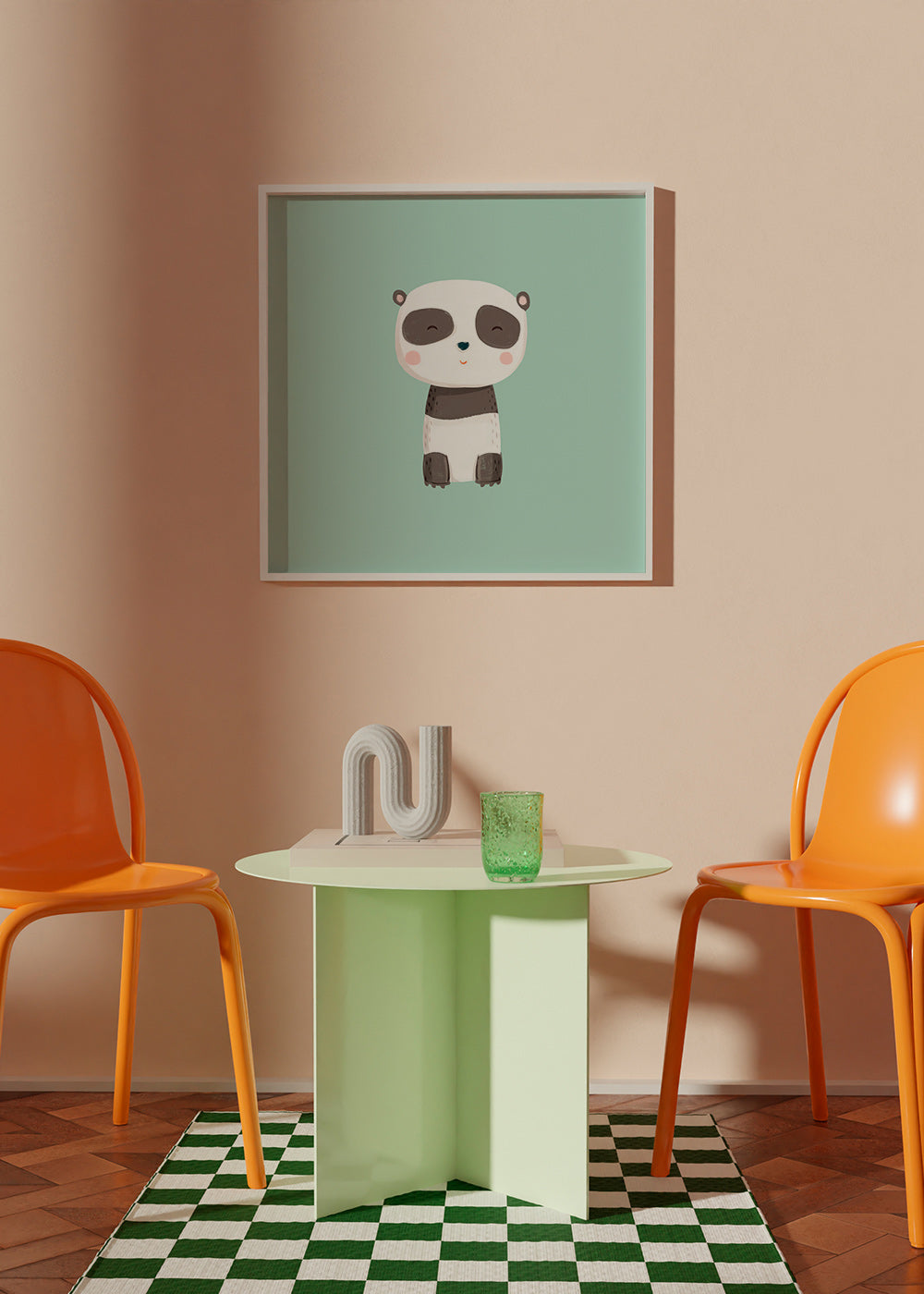 Kinderbild niedlicher Panda vor mintgrünem Hintergrund