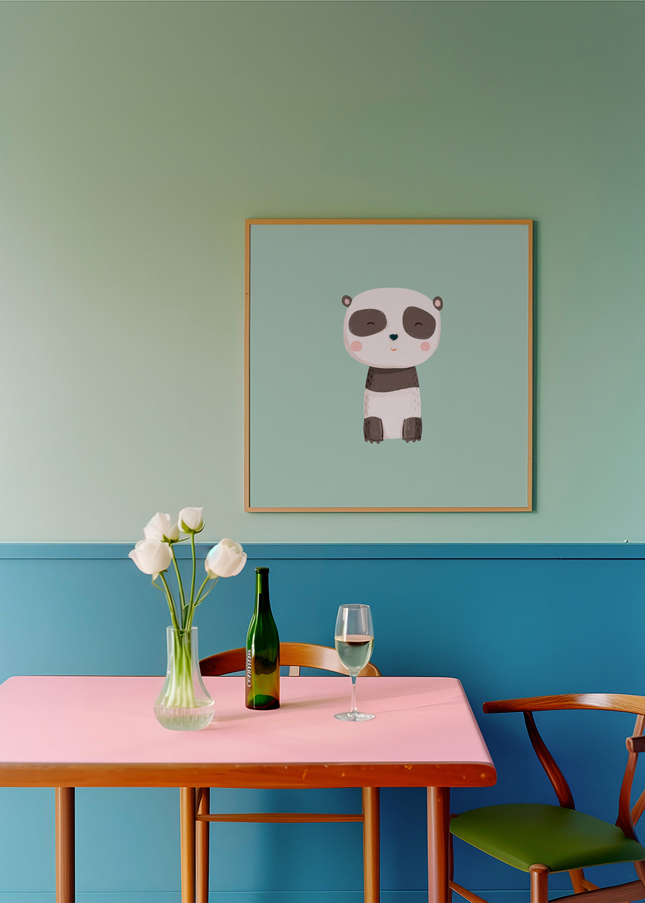Kinderbild niedlicher Panda vor mintgrünem Hintergrund
