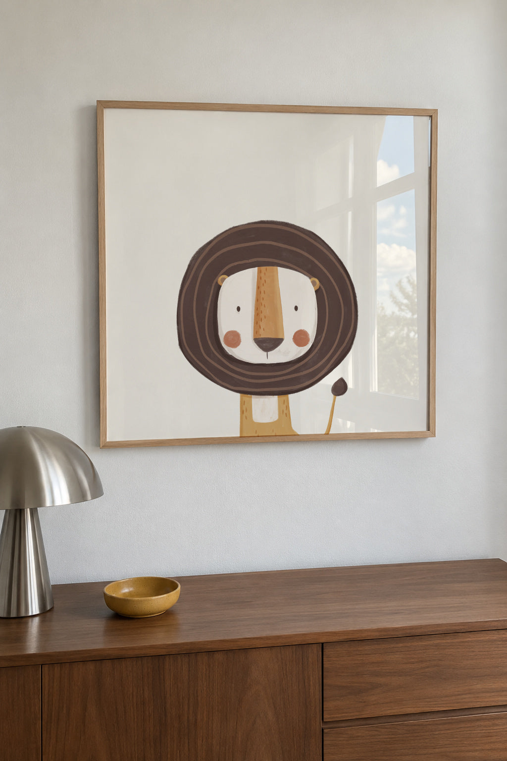 Sweet lion - Framed poster in an interior