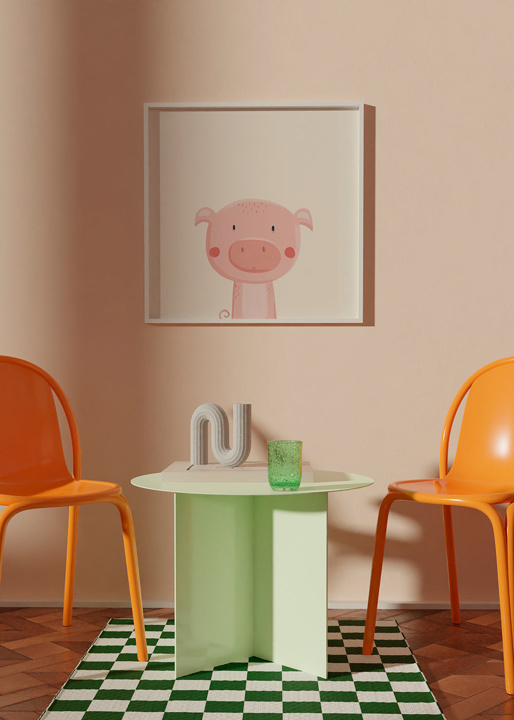 Kinderbild mit niedlichem rosa Schwein