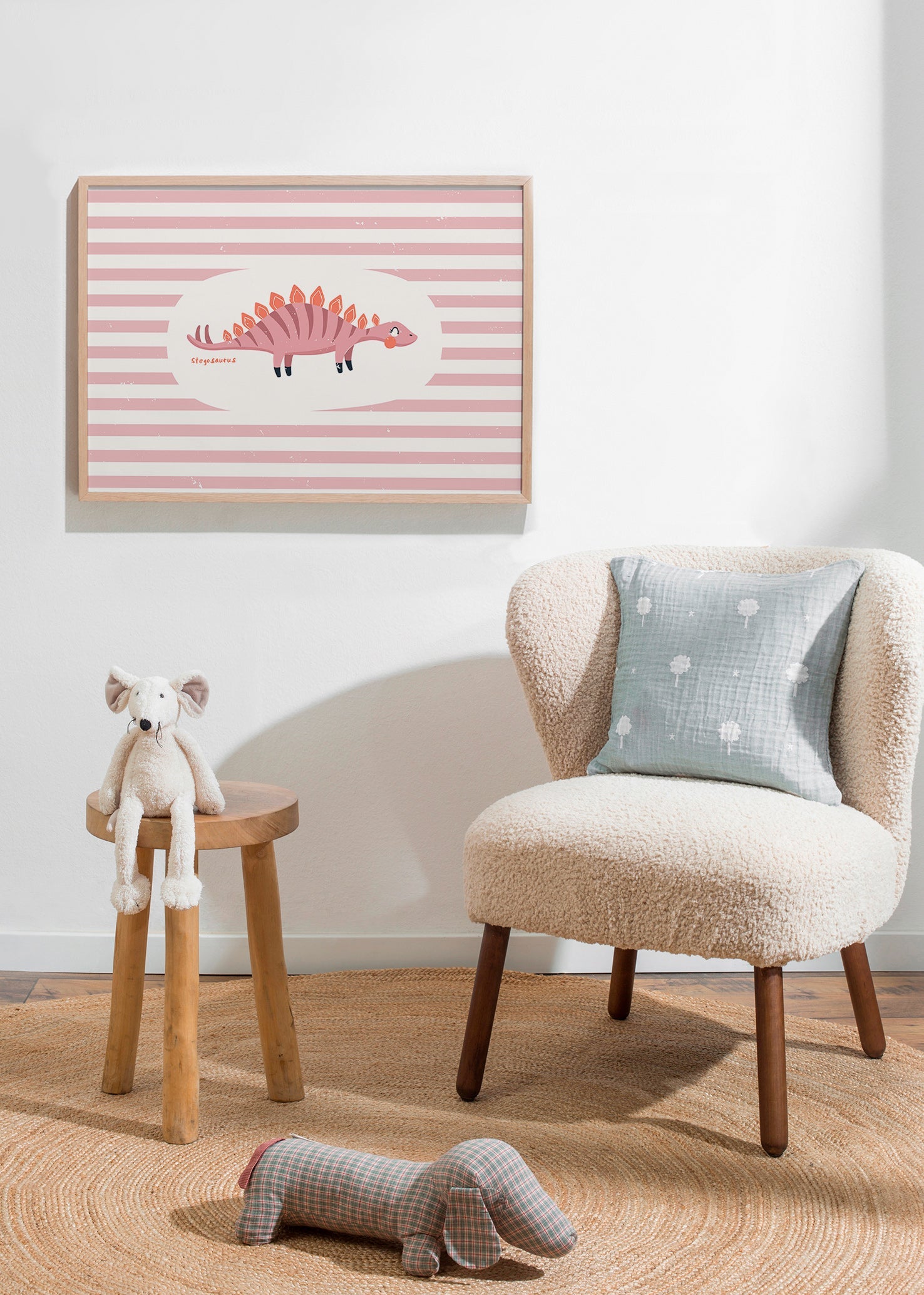 Kinderbild Stegosaurus auf pastellstreifen