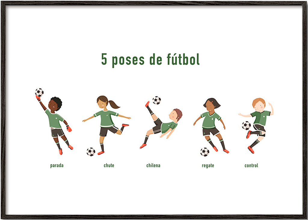 Sportkunst mit fünf Fußball-Posen