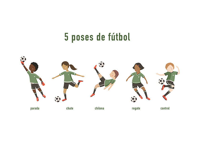Sportkunst mit fünf Fußball-Posen