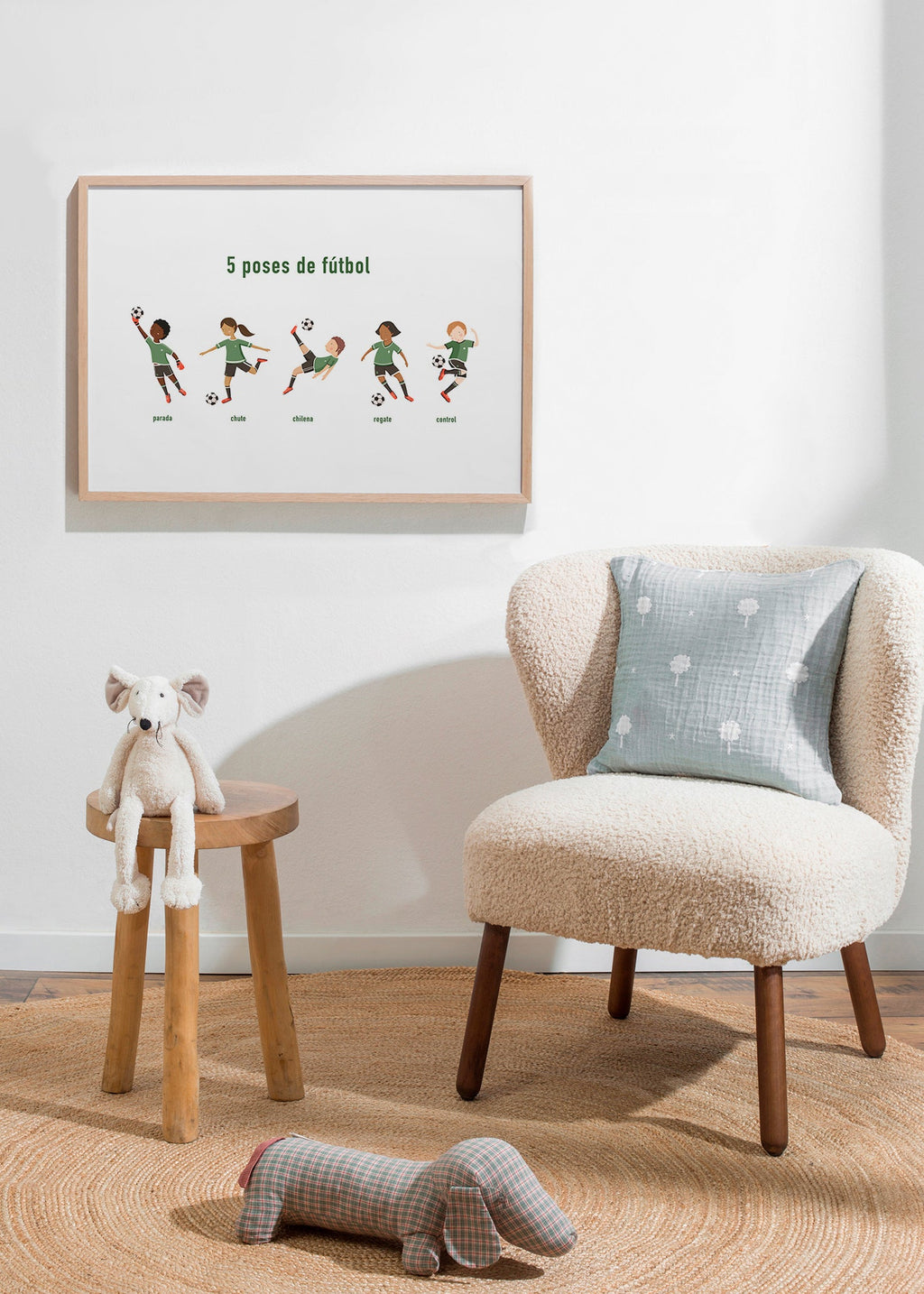 Sportkunst mit fünf Fußball-Posen