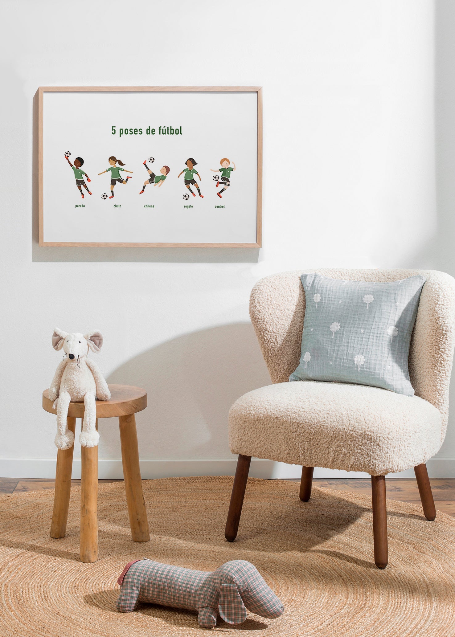 Sportkunst mit fünf Fußball-Posen
