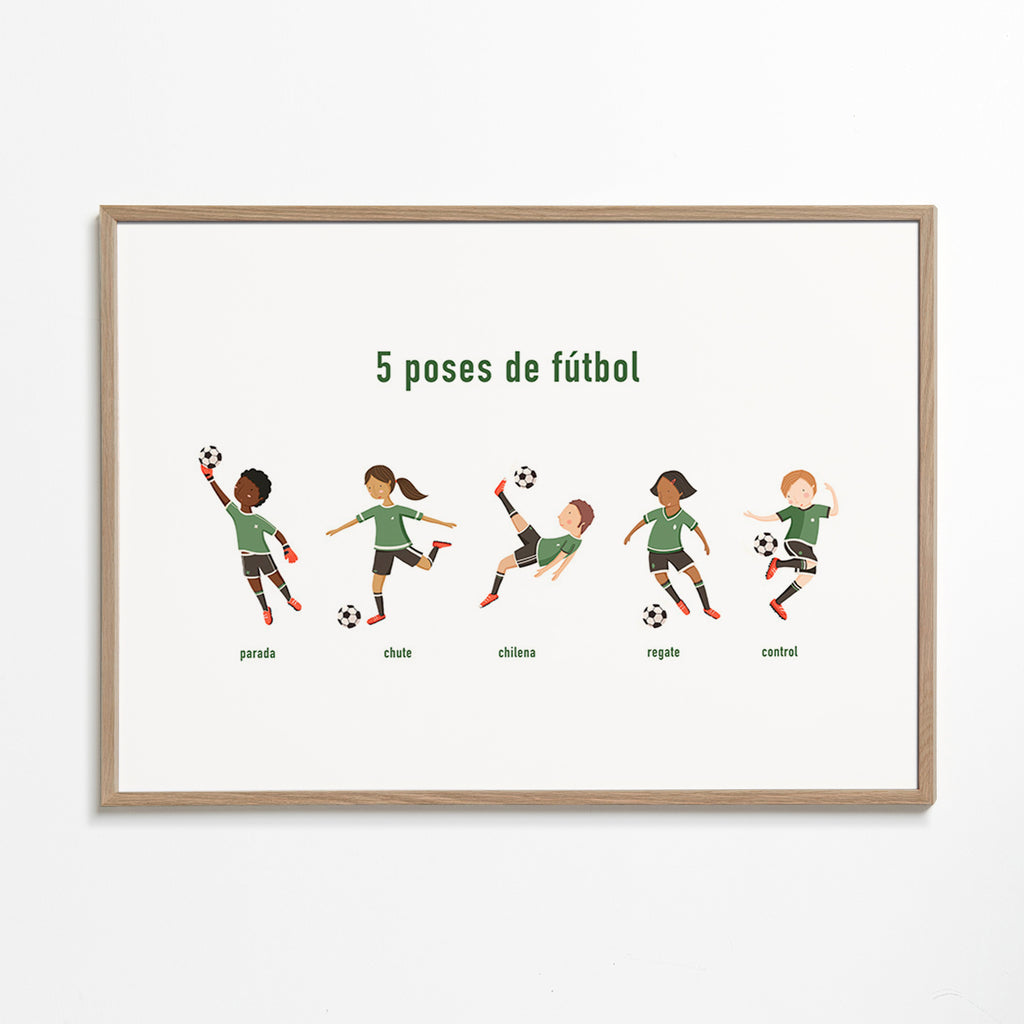 Sportkunst mit fünf Fußball-Posen