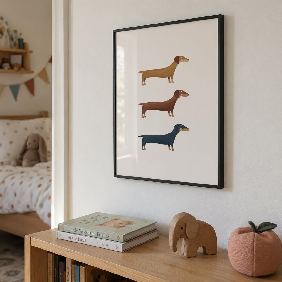 Three Dachshund Dogs - Framed poster in an interior
