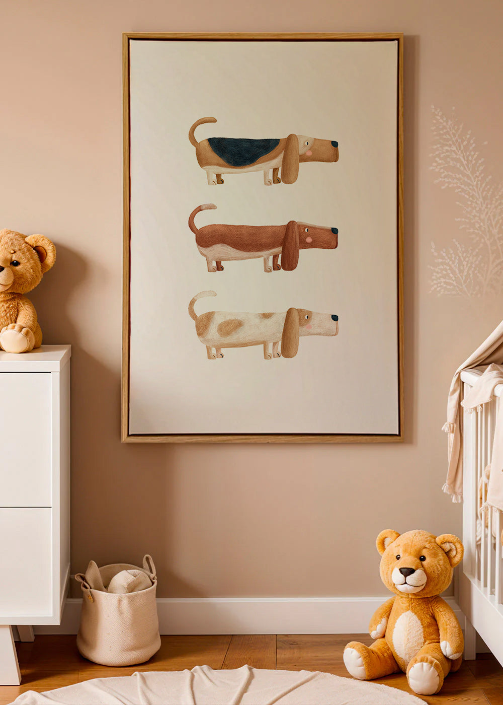 Kinderbild drei Dackel nebeneinander