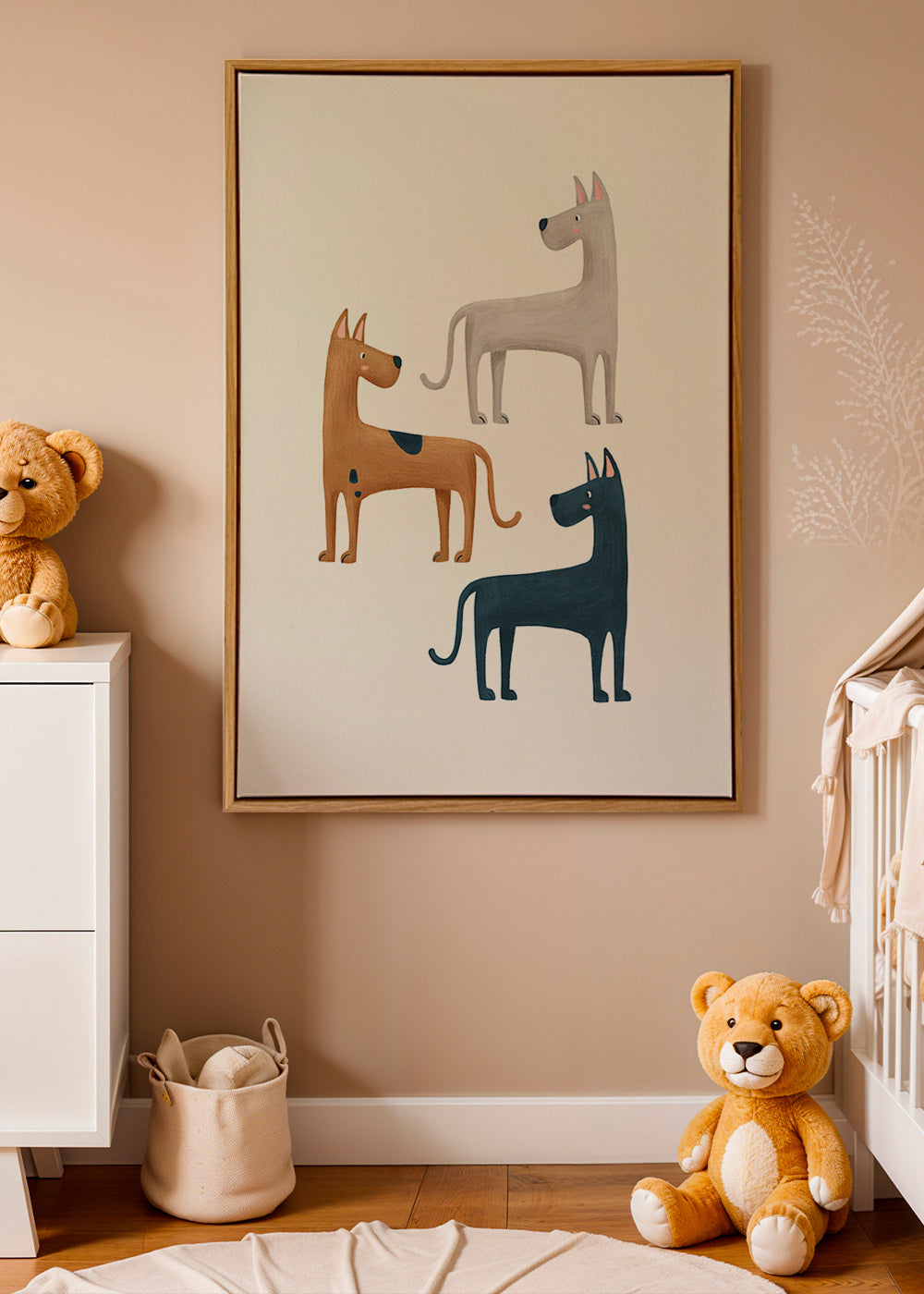 Kunstwerk mit drei Hunden