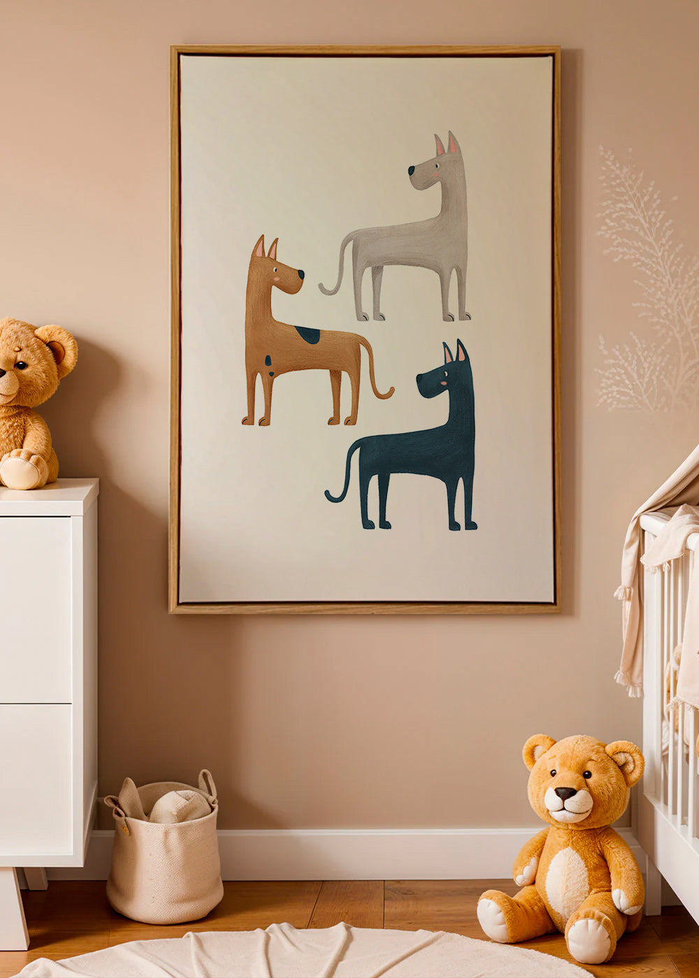 Kunstwerk mit drei Hunden