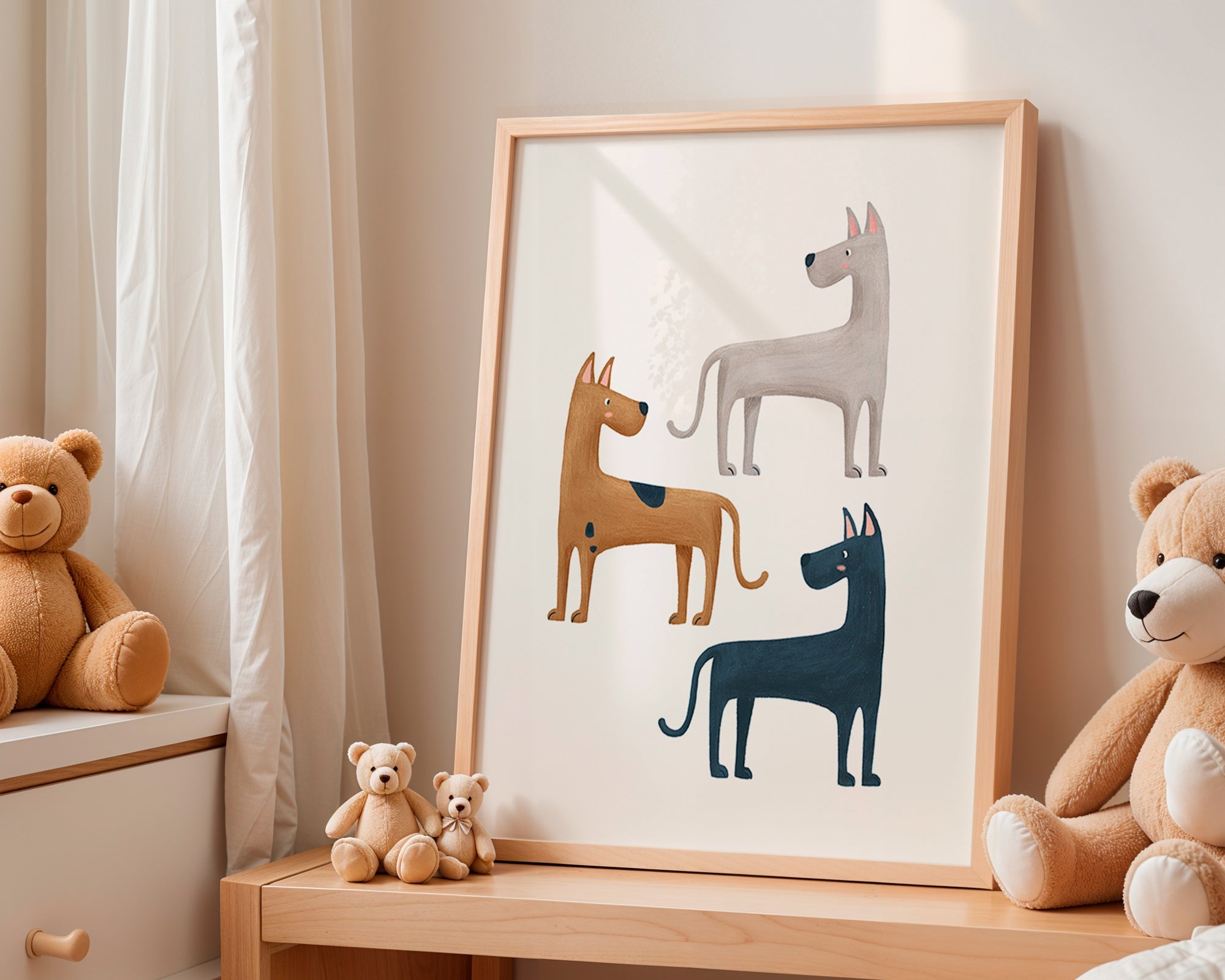 Kunstwerk mit drei Hunden