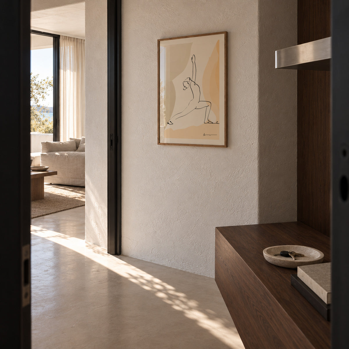 Warrior Pose - Virabhadrasana - Framed poster in an interior
