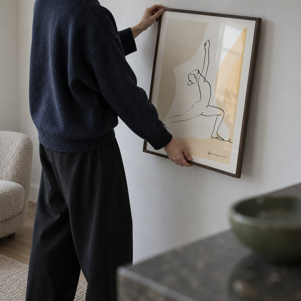 Warrior Pose - Virabhadrasana - Framed poster in an interior