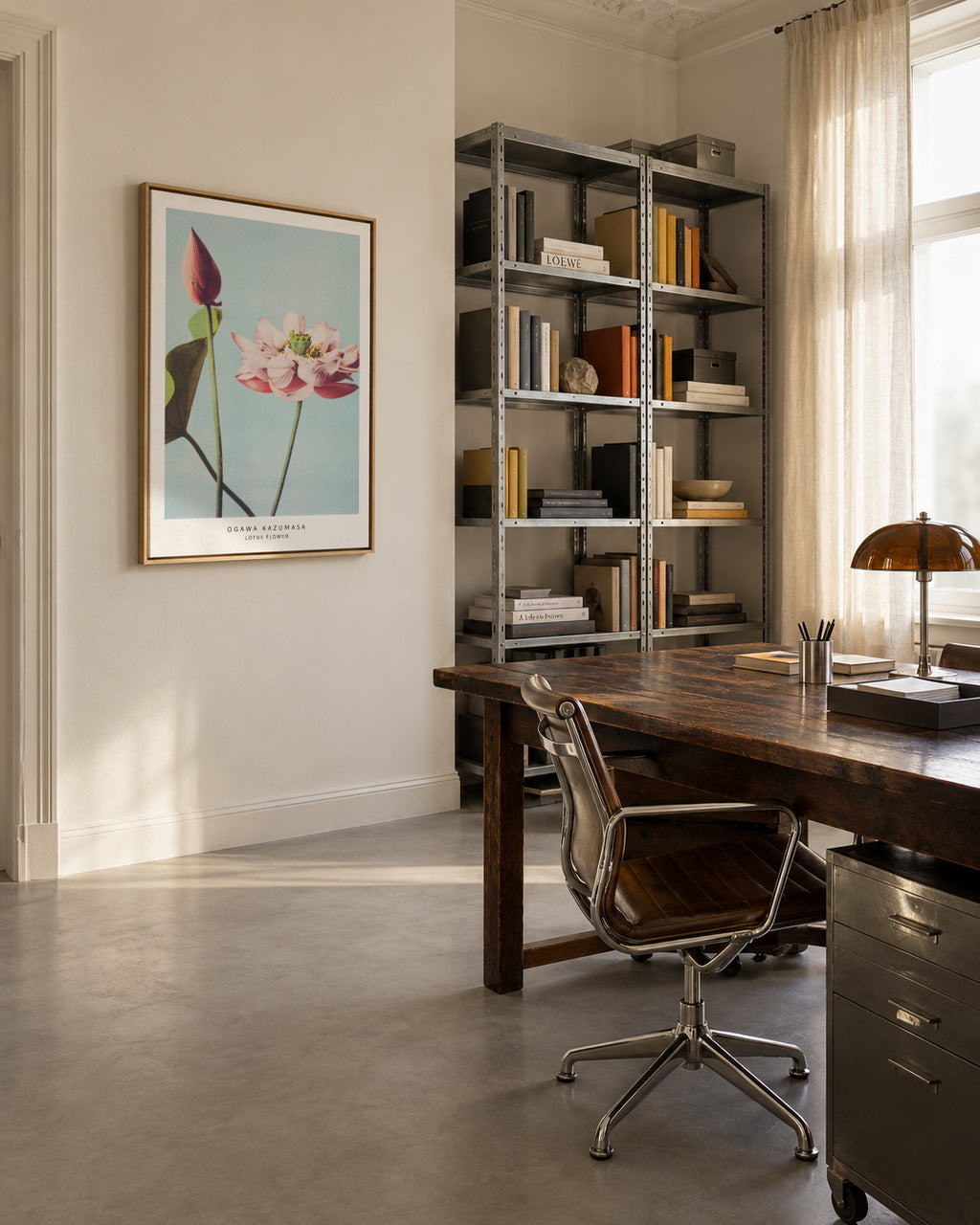 Ogawa Kazumasa Lotus Flowers - Framed canvas in an interior