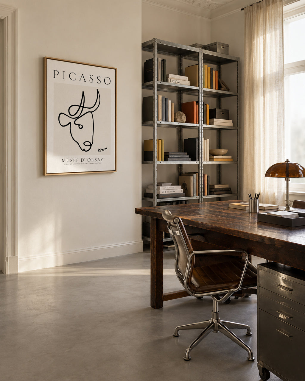 Pablo Picasso Animals Drawings the bull - Framed canvas in an interior