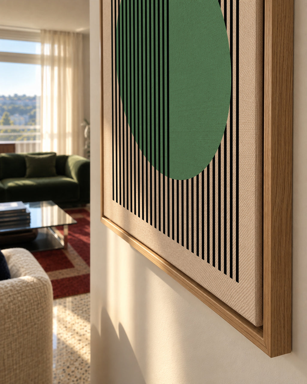 Bauhaus Green Circle - Framed canvas detail