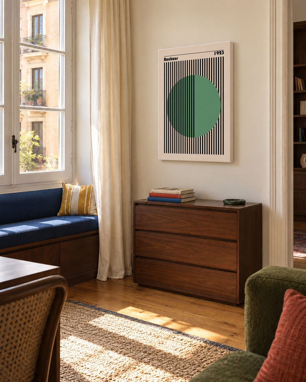 Bauhaus Green Circle - Unframed canvas in an interior