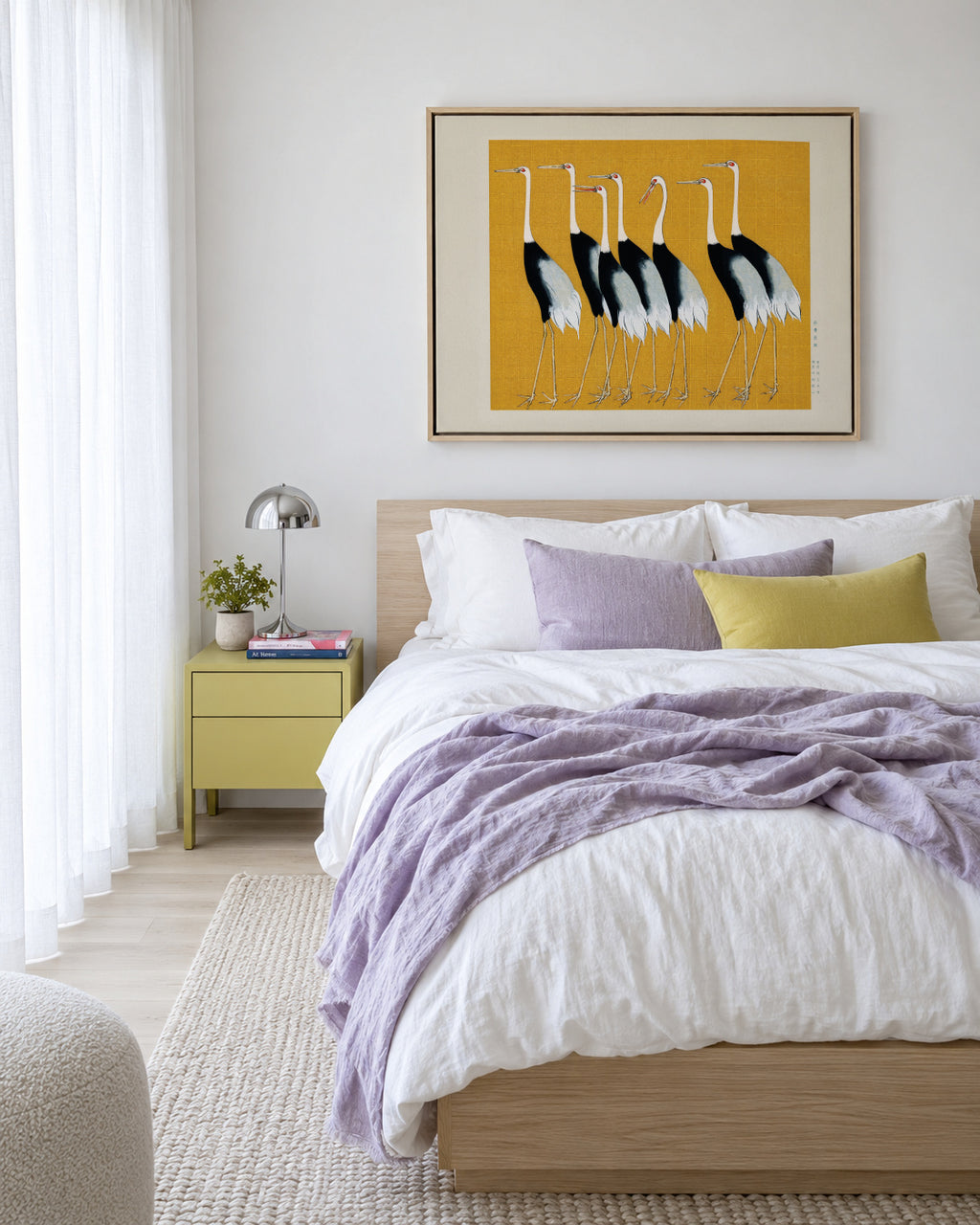 Japanese red-crowned crane vintage illustration - Framed canvas in an interior