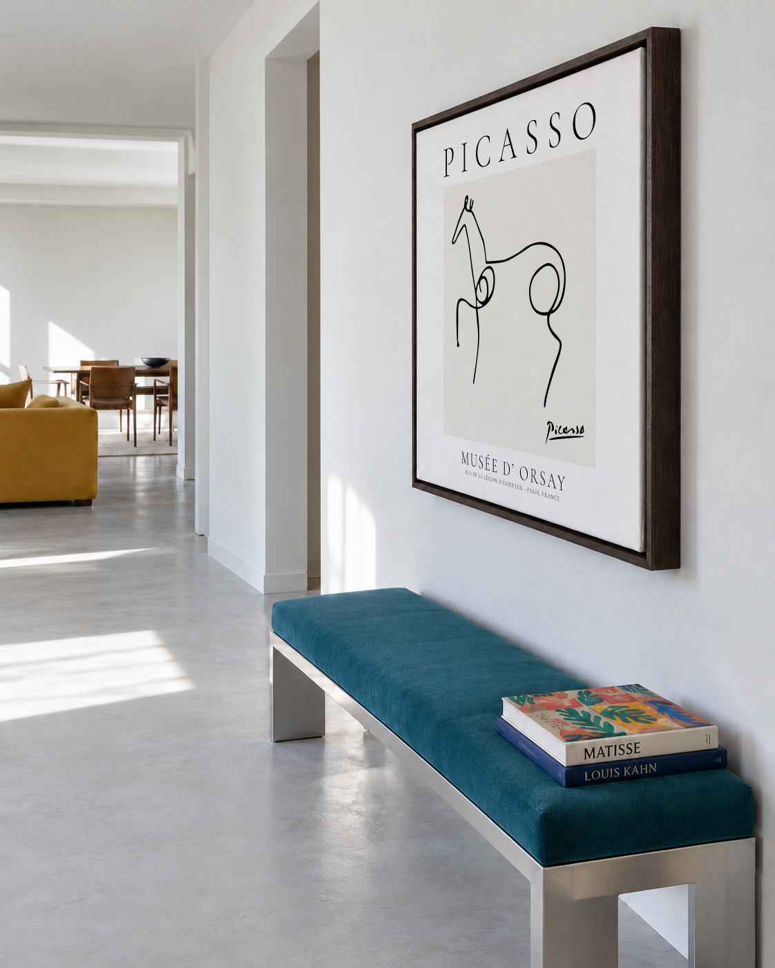 Pablo Picasso Animals Drawing Horse II - Framed canvas in an interior